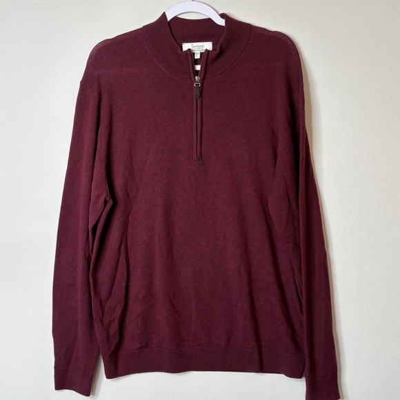 Turnbury Other - Turnbury Mens Extra Fine Merino Wool Quarter Zip Sweater Burgundy Merlot Large